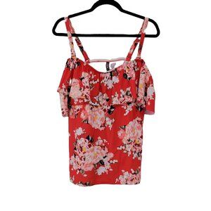 Women's Torrid Wire-Free Full Cover Red Ikat Floral Tankini Swim Top Size 3 (3X)